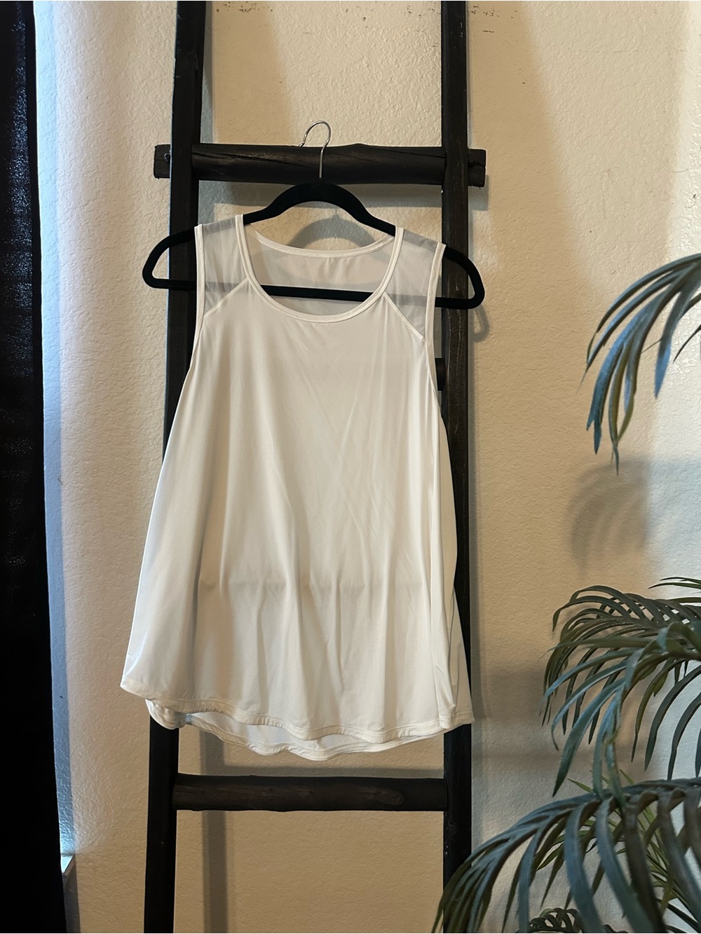 Sleeveless White Tank Top with Mesh Yoke